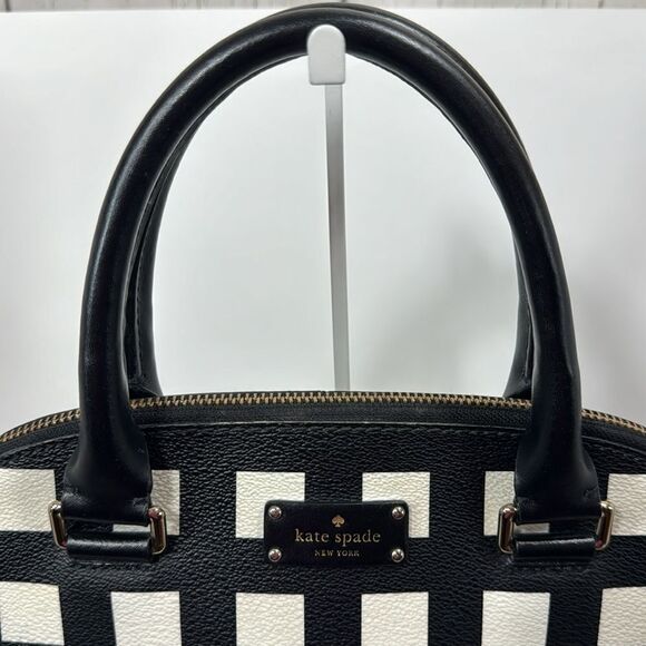 Kate Spade New York Black & White Checkered Satchel Crossbody Bag Structured - Picture 4 of 14